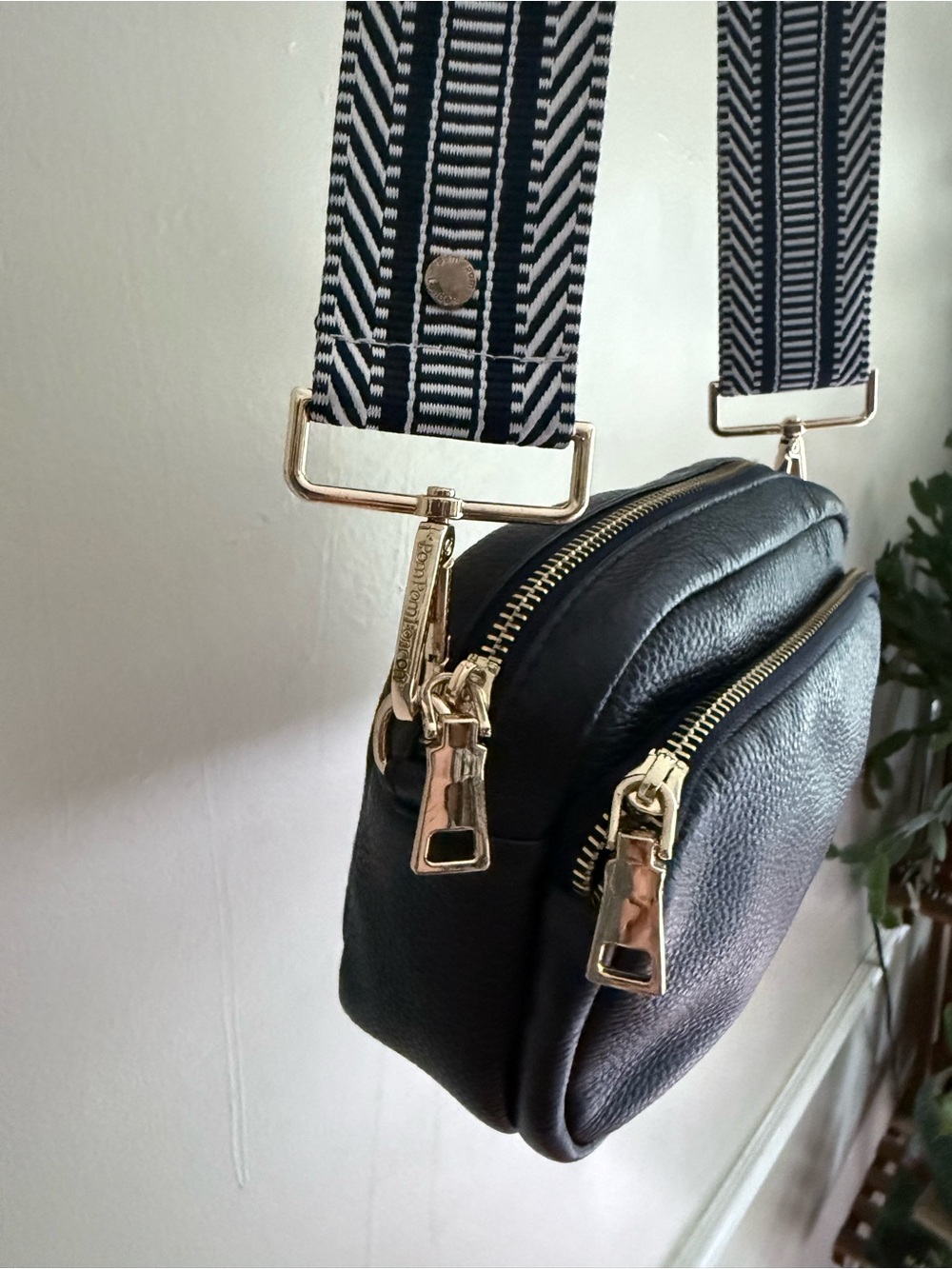 Pom Pom London Dark navy blue Crossbody Shoulder Bag with Patterned Strap - Picture 2 of 13
